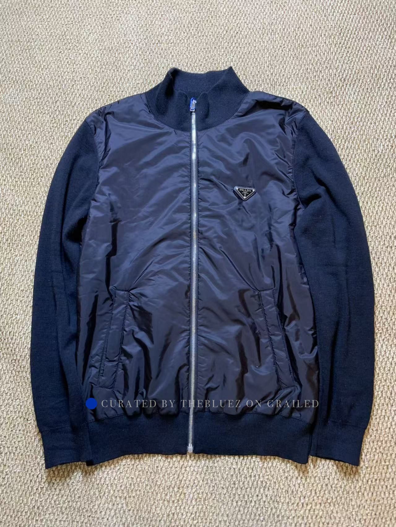 Prada Classic Black Nylon Knit Hybrid Bomber Jacket Size US L / EU 52-54 / 3 - 1 Thumbnail