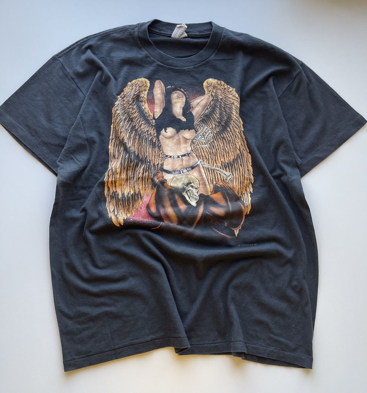 Band Tees BLACK 1996 CMJ SPORTSWEAR TEE WITH ANGEL HOLDING SKULL PRINT Size US L / EU 52-54 / 3 - 1 Thumbnail