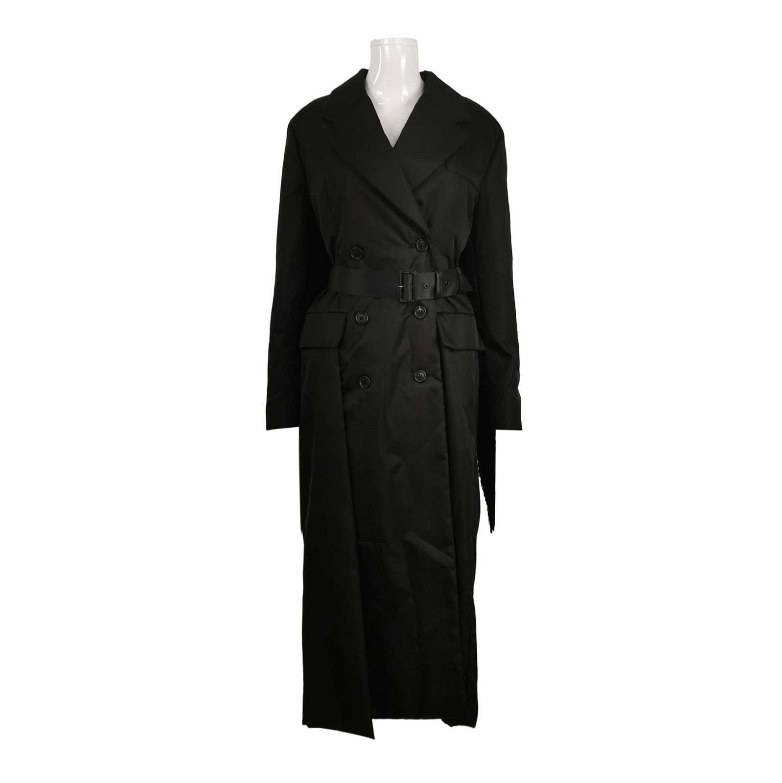 Prada Prada Double-Breasted Black Cotton Coat - dmc Size L / US 10 / IT 46 - 1 Thumbnail