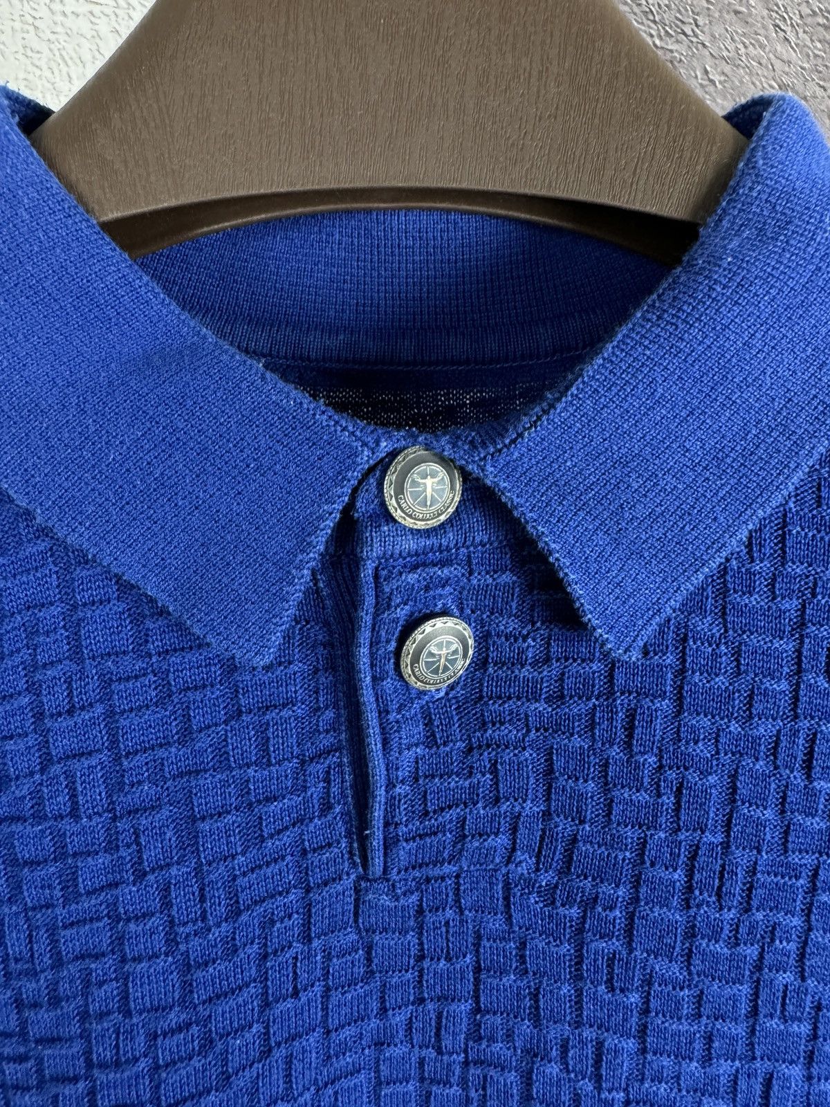 Carlo Colucci × Vintage Carlo Colucci vintage blue knitted rugby polo shirt LS Size US L / EU 52-54 / 3 - 5 Thumbnail