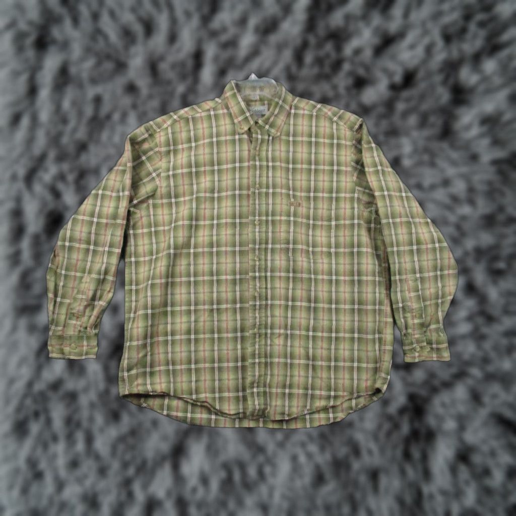 Carhartt Carhartt Shirt Long Sleeve Flannel Red Plaid Brown Men Large Relaxed Fit Button-Up Outdoor Pockets 90s Theme Mens Size US L / EU 52-54 / 3 - 1 Thumbnail
