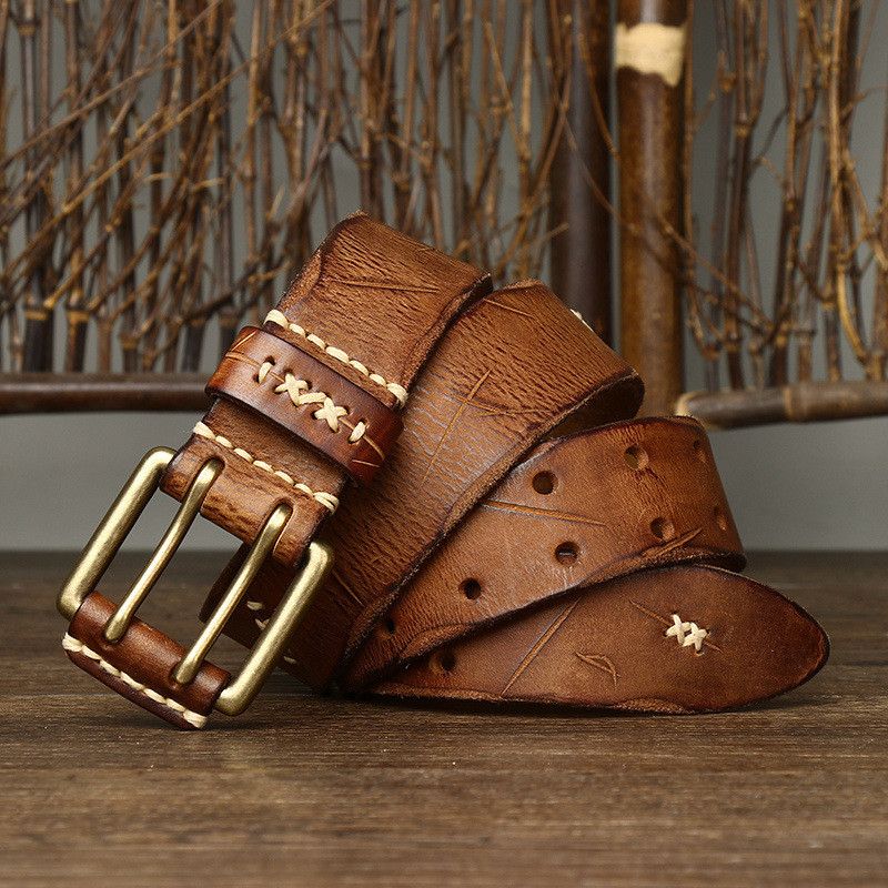 Japanese Brand × Vintage Leather Brass Buckle Belt Size ONE SIZE - 3 Thumbnail