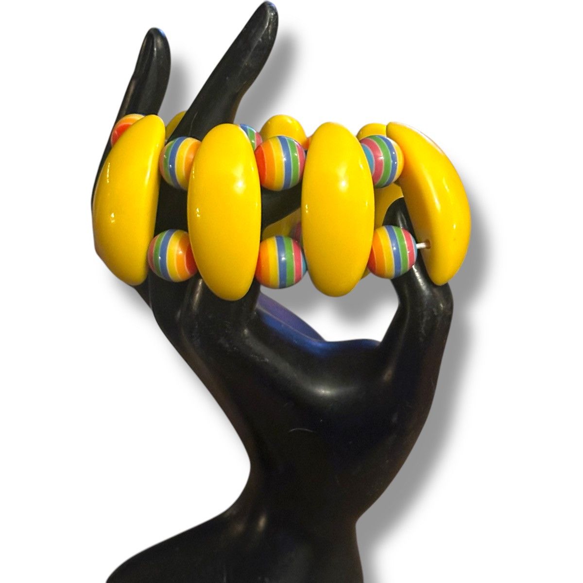 Other Yellow wedges & striped ball beads acrylic stretch bracelet Size ONE SIZE - 2 Thumbnail