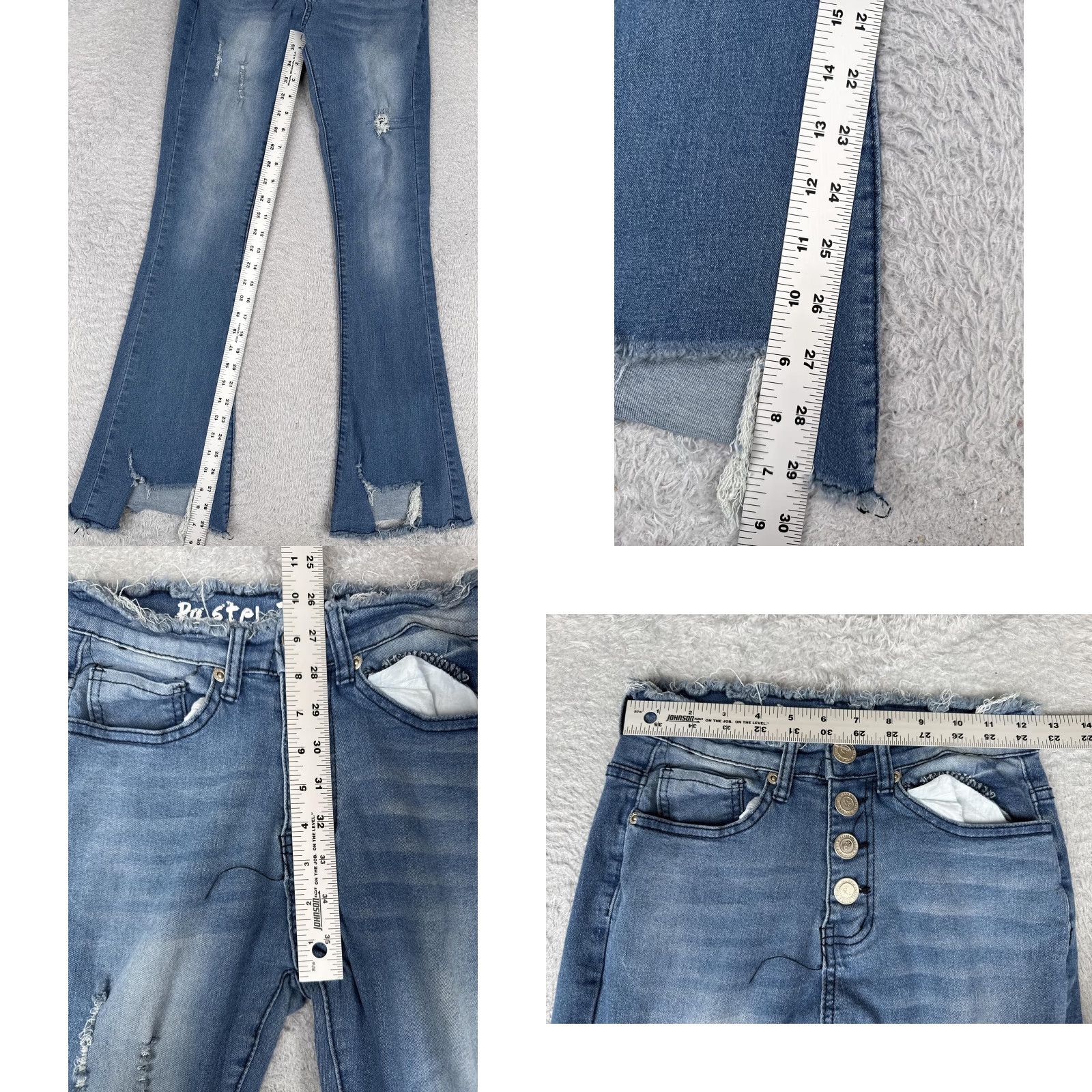 Vintage Pastel Jeans Jeans Juniors 5/6 Blue High Rise Distressed Stretch Flare 90s Womens Size 28" / US 6 / IT 42 - 8 Thumbnail