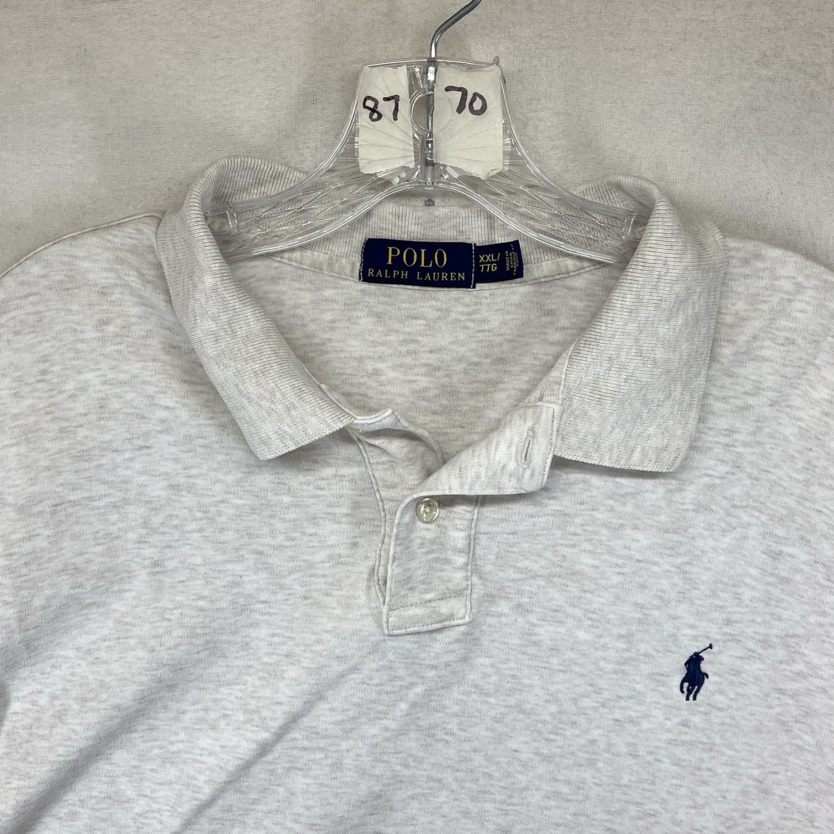 Polo Ralph Lauren Vintage Polo Ralph Lauren Men’s Polo Shirt 2XL Short Sleeve Cotton Light Oatmeal Navy Logo Classic Size US XXL / EU 58 / 5 - 5 Thumbnail