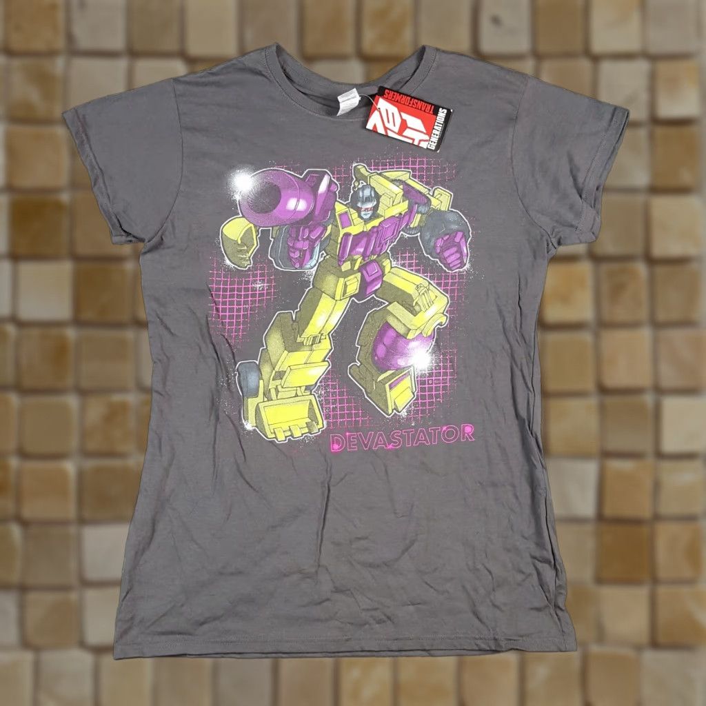 Gildan VINTAGE T Shirt Women’s XL Casual Short Sleeve Crew Neck Gray 90s Transformers Cartoon Devastator Gildan Retro Size XL / US 12-14 / IT 48-50 - 1 Thumbnail