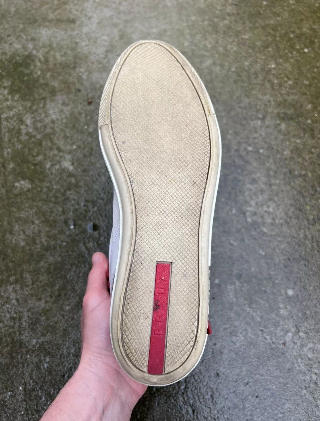 Prada ☄️Prada☄️White/Red Soft leather Sneakers (3T5743) Size US 8 / IT 38 - 21 Thumbnail