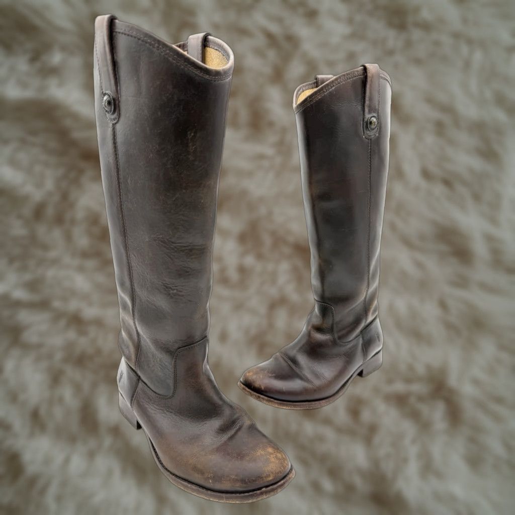 Frye Frye Melissa Riding Boot 7B Distressed Brown Leather Button Pull On Equestrian Womens Boots Size US 7 / IT 37 - 1 Thumbnail