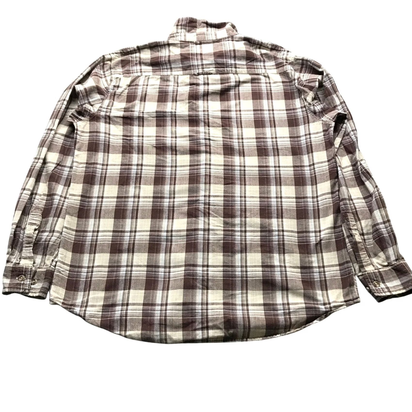 BKE BKE 67 Button Up Dress Shirt Mens XL Long Sleeve Plaid Brown White Tan Pocket Button-Down Size 46R - 2 Thumbnail