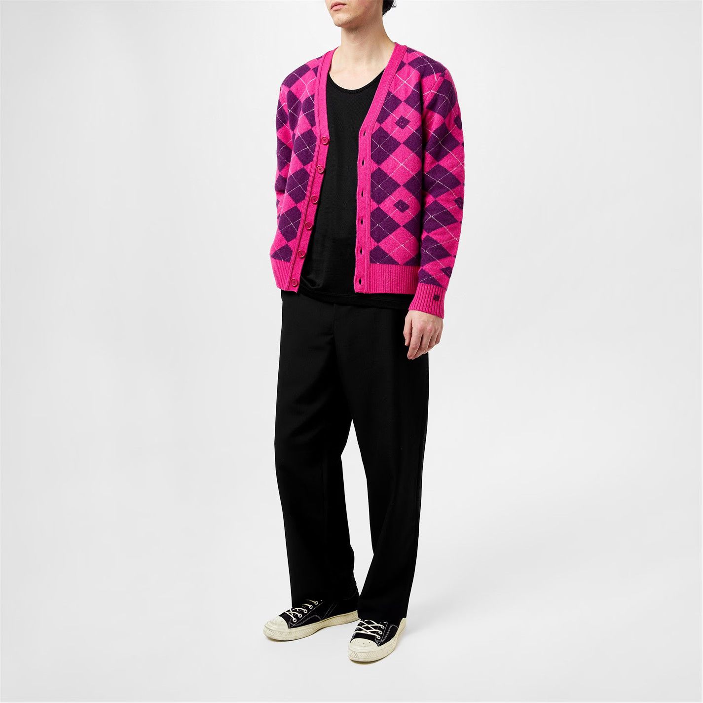 Acne Studios o1g2r1mq0825 Argyle Jacquard Cardigan in Pink/Purple Size US L / EU 52-54 / 3 - 5 Thumbnail