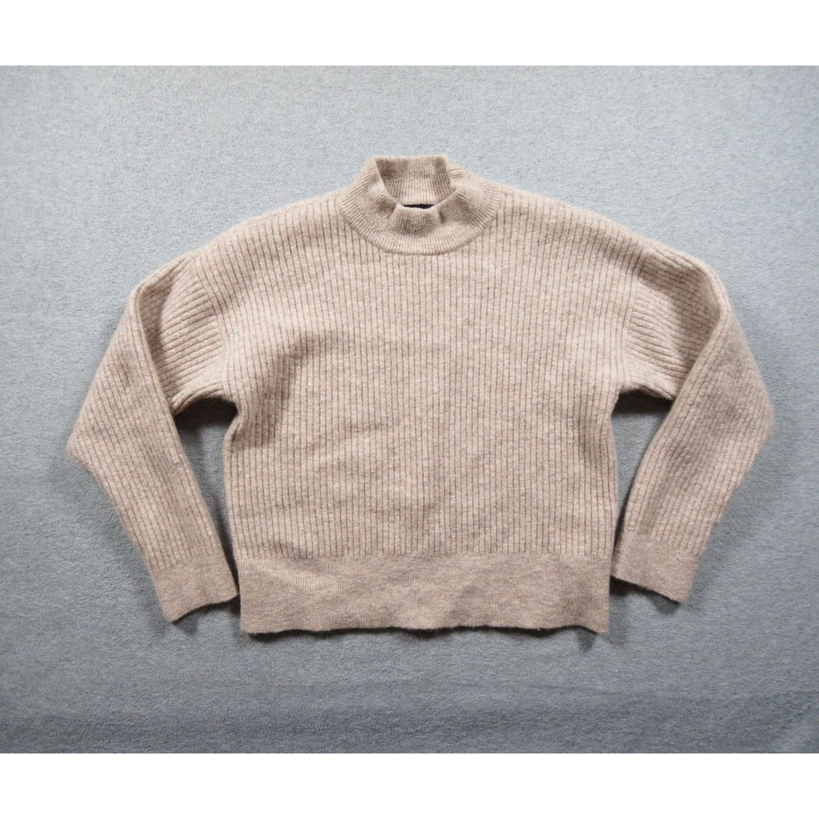 Club Monaco Club Monaco Sweater Womens XS Beige Ribbed Knit Mock Neck Wool Alpaca Blend Pullover Knit Size XS / US 0-2 / IT 36-38 - 2 Thumbnail