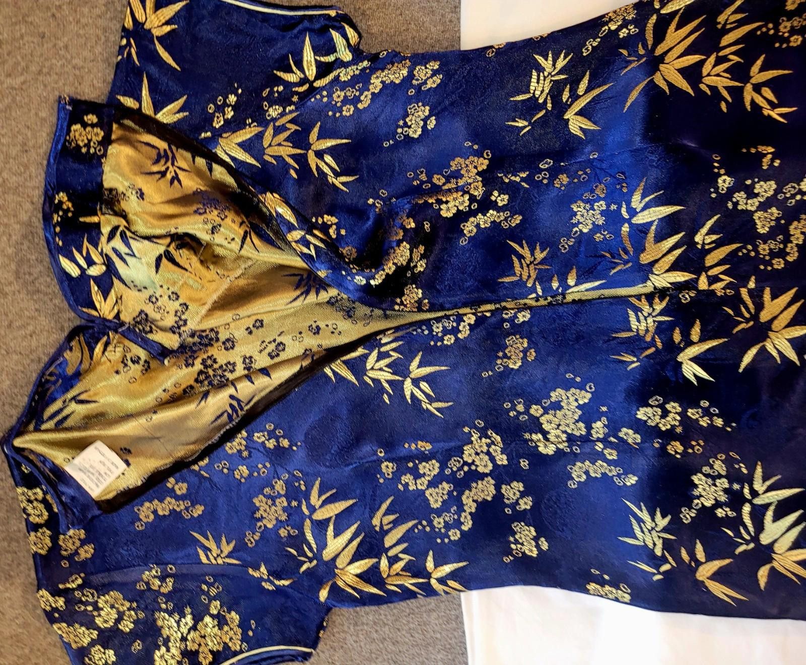 Hilditch & Key KEY women's MED. blue & gold asian style long dress zip back Size M / US 6-8 / IT 42-44 - 7 Thumbnail