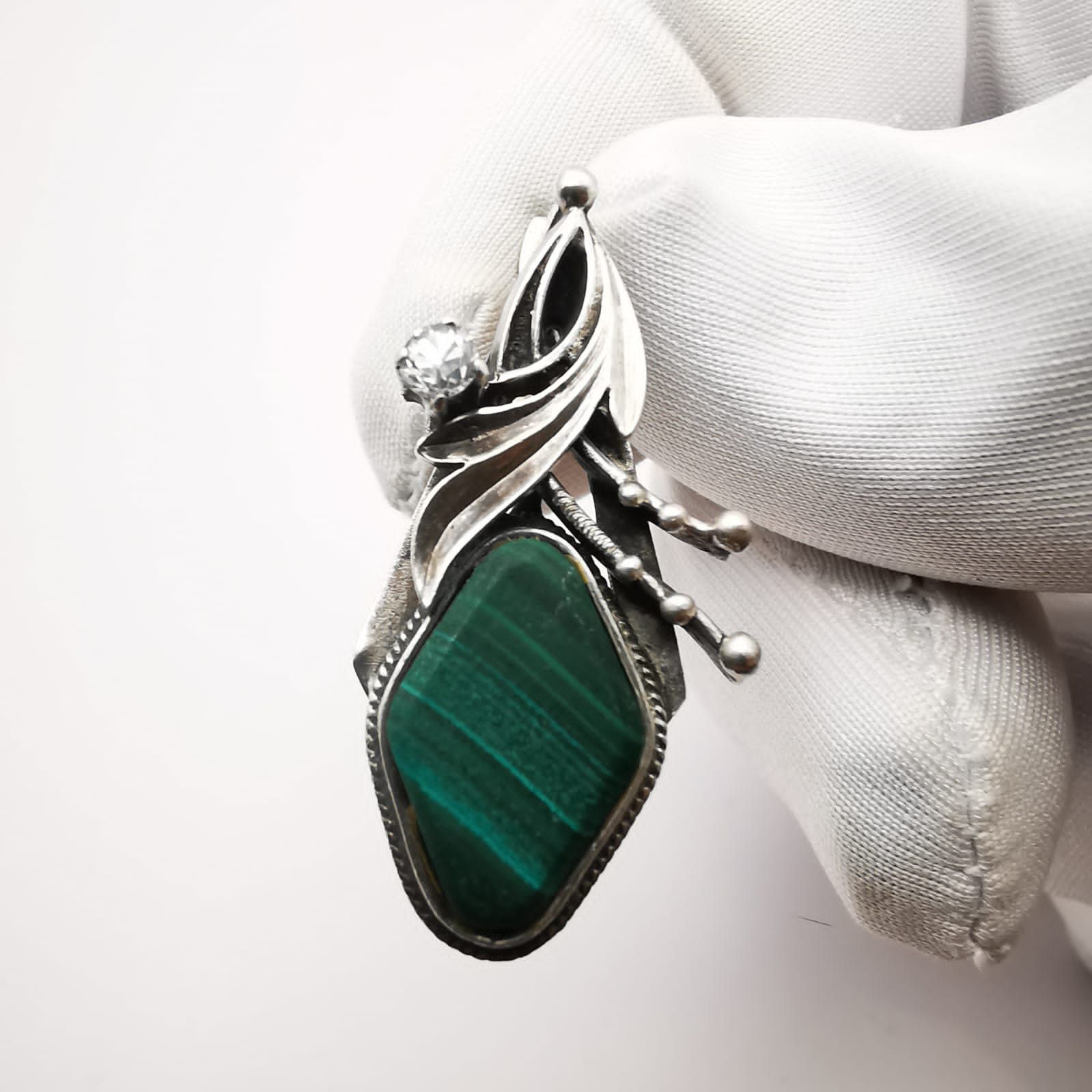 Sterling Silver Vintage Jewelry Earrings,925 Sterling Silver,Malachite,Crys Size ONE SIZE - 7 Thumbnail