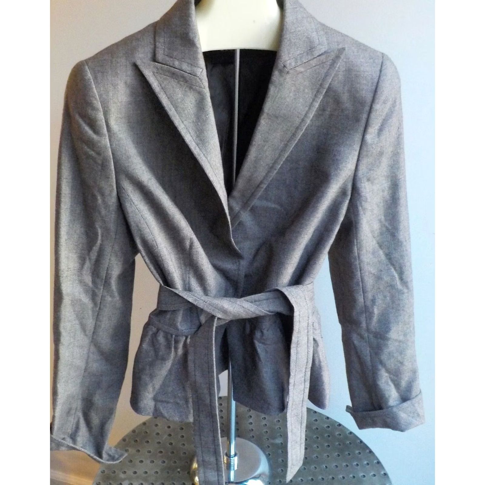 Akris VINTAGE AKRIS Plaid Belted Jacket Brown Wool 2 Snap Closure SZ 10 Women Blazer Hip Length Size L / US 10 / IT 46 - 3 Thumbnail