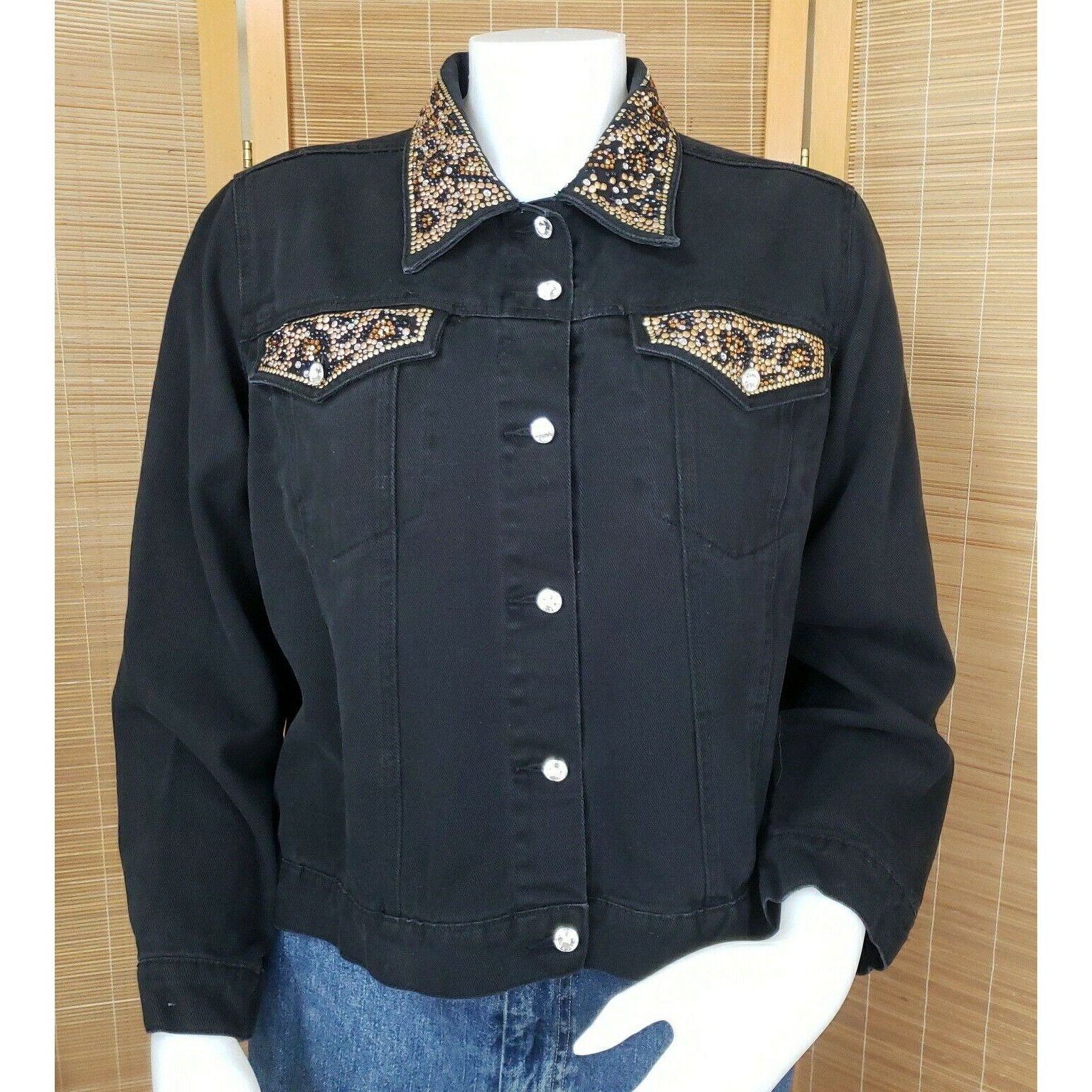 Vintage Christine Alexander Studded Jean Jacket Womens L Black Swaro Size L / US 10 / IT 46 - 2 Thumbnail