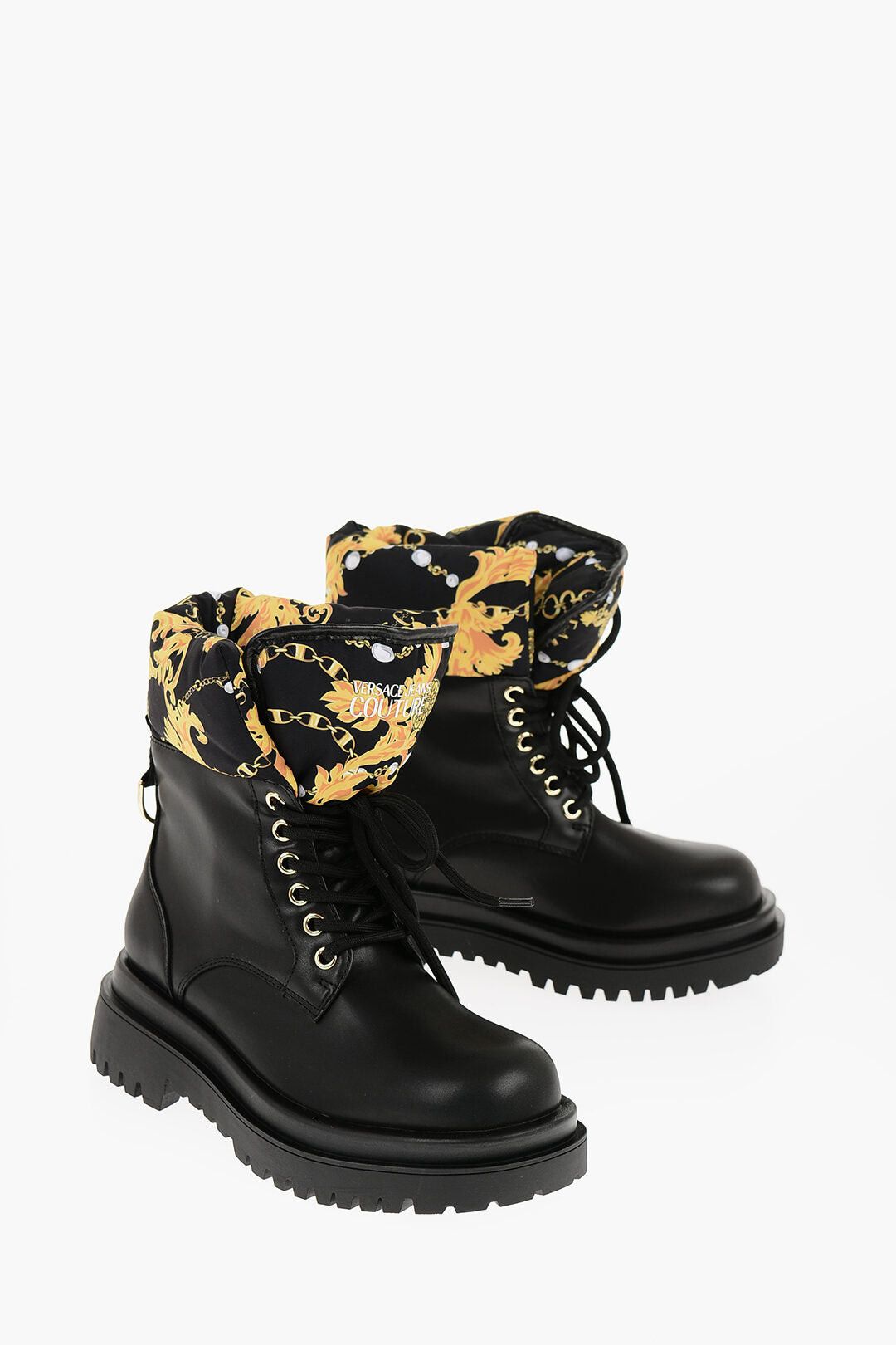 Versace JEANS COUTURE Faux Leather Combat Boots DREW with Baroque Motif Detail Size US 7 / IT 37 - 1 Thumbnail