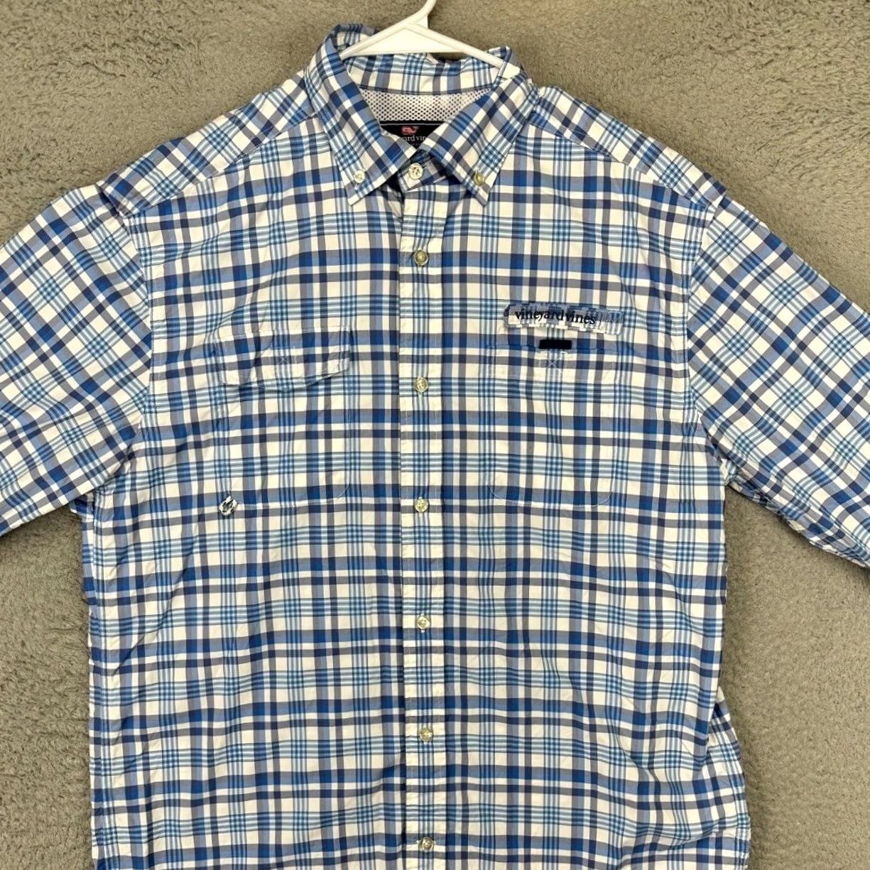 Vineyard Vines Vineyard Vines Harbor Shirt Mens Medium Blue Plaid Nylon Button-Up Short Sleeve Casual Outdoor Quick Dry Size US M / EU 48-50 / 2 - 2 Thumbnail