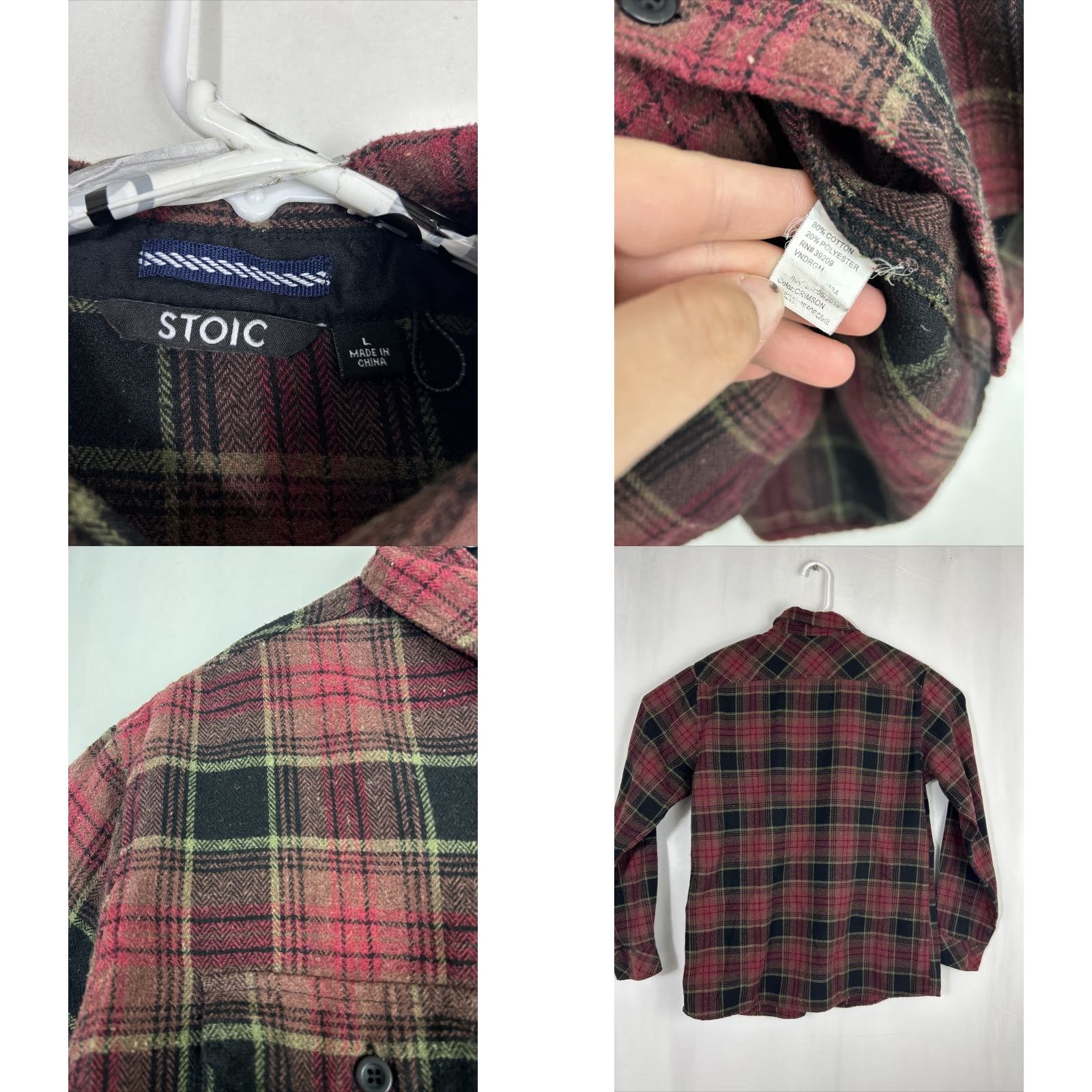 Stoic Stoic Mens Large Flannel Long Sleeve Shirt Plaid Crimson Cotton Blend Size US L / EU 52-54 / 3 - 8 Thumbnail