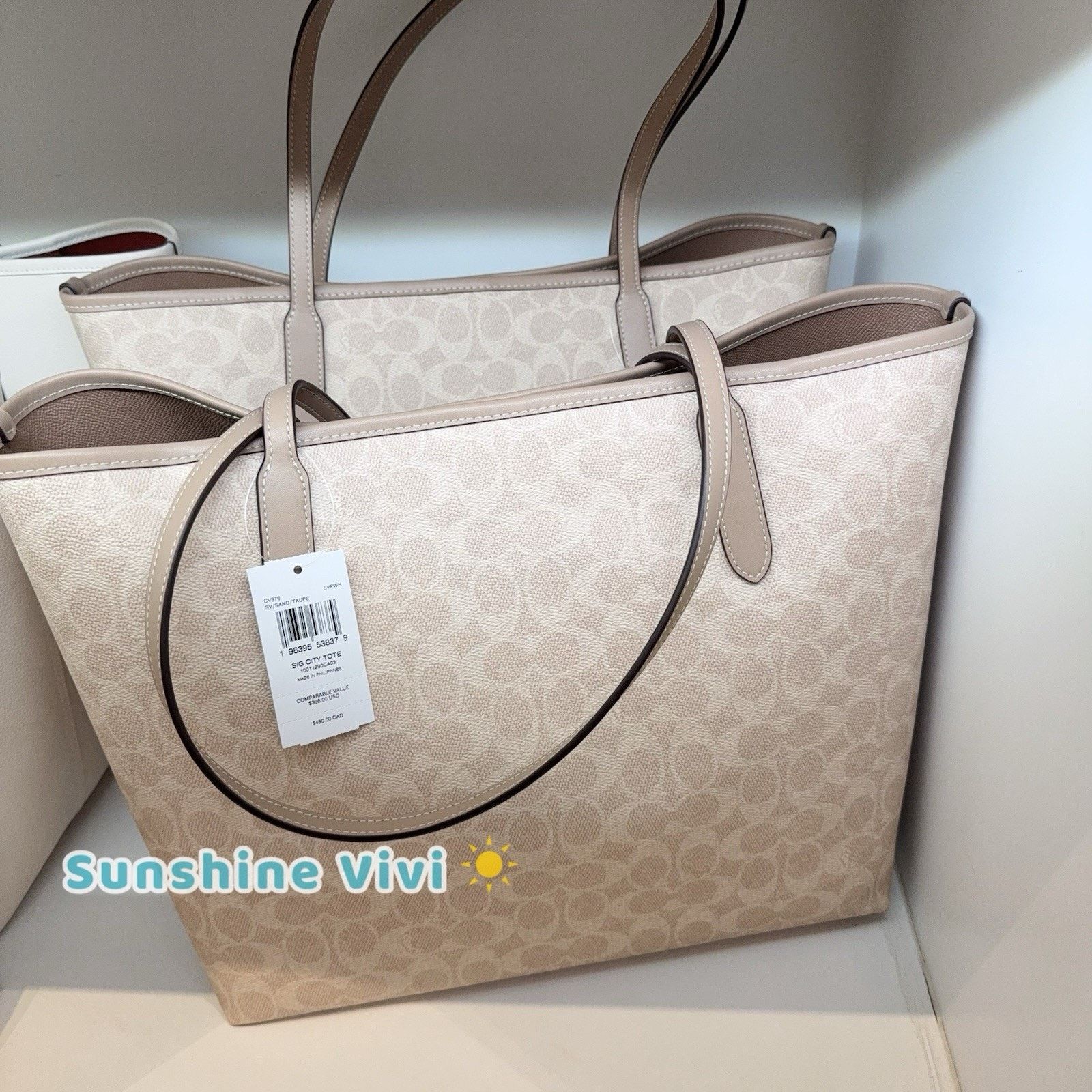 Coach NWT Coach City Tote Bag Signature Canvas CV976 Sand/Taupe Size ONE SIZE - 6 Thumbnail