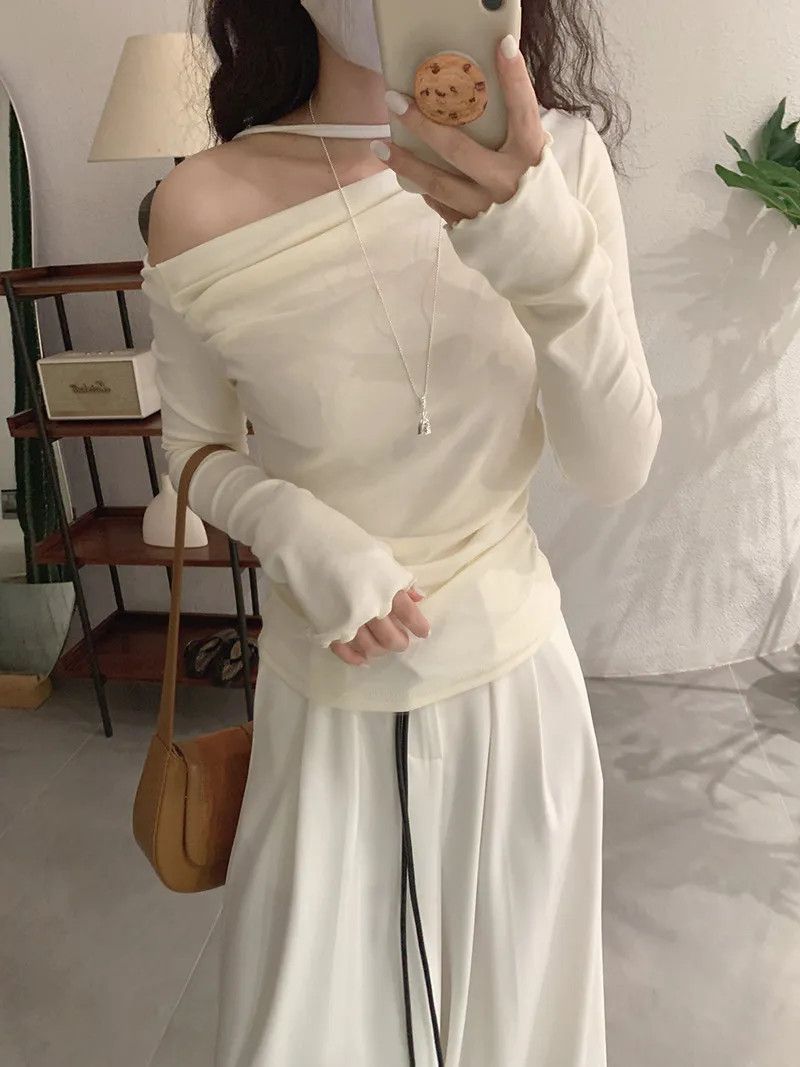 Other Shoulder Collar Solid Long Sleeves Inner Bottoming T-shirt Size ONE SIZE - 1 Thumbnail