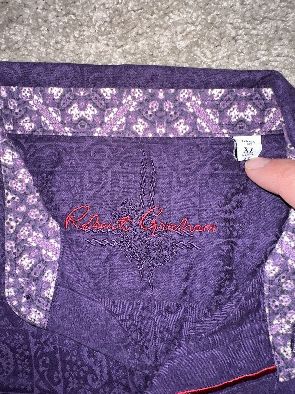 Robert Graham Robert Graham Purple Floral Print Flip Cuff Button Up Shirt Size US XL / EU 56 / 4 - 4 Thumbnail
