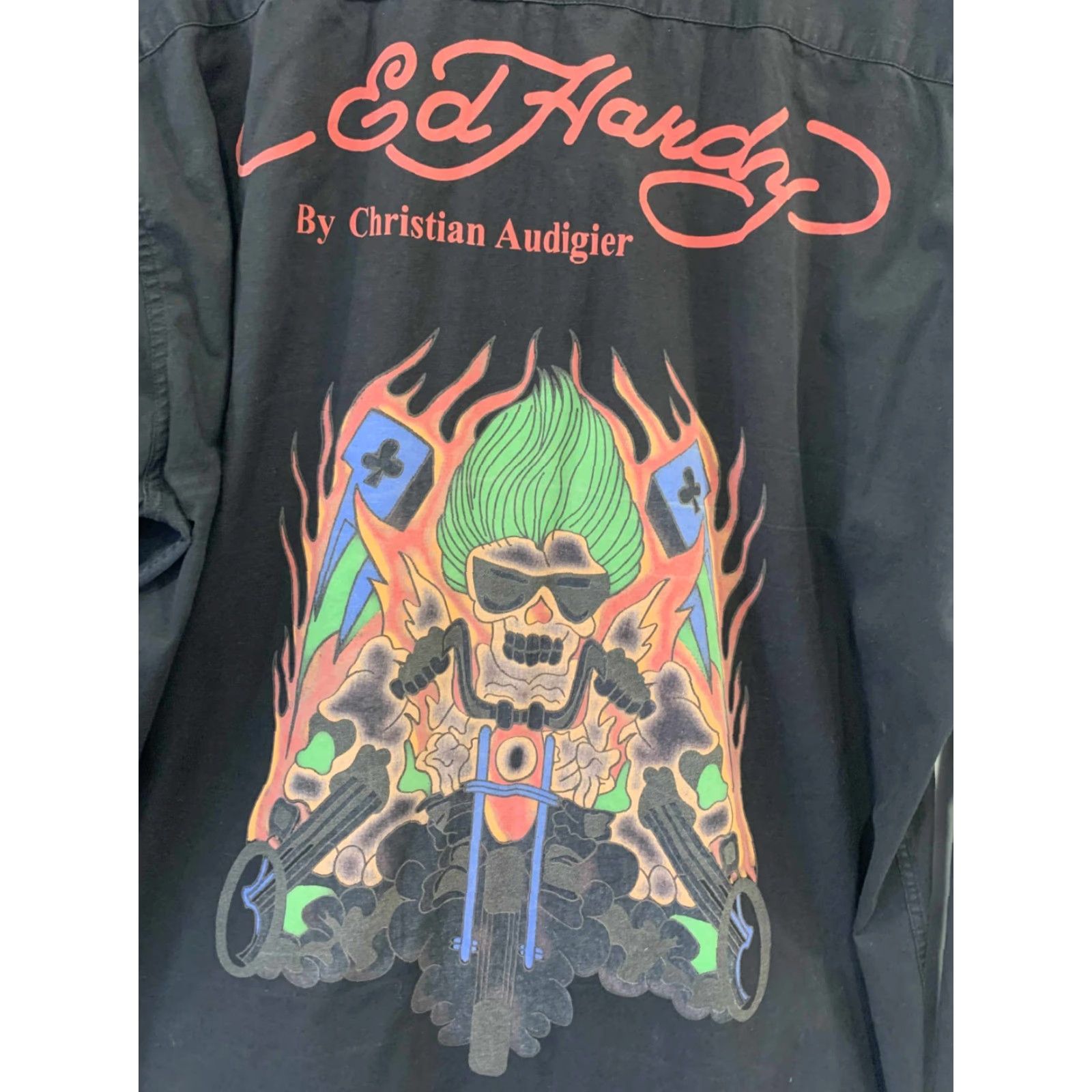 Ed Hardy Ed Hardy by Christian Audigier Men’s Button-Down Shirt 3XL Black Skull Flames Biker Graphic Shirt Mens Size US XXL / EU 58 / 5 - 6 Thumbnail