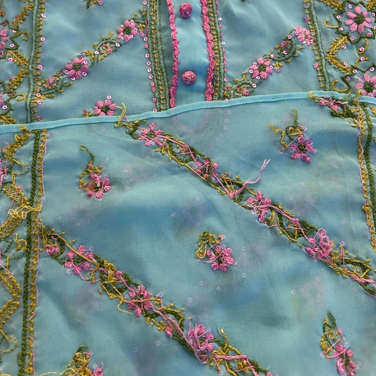 & Other Stories Sheer blue with pink embroidery women’s large kurta top Size M / US 6-8 / IT 42-44 - 7 Thumbnail