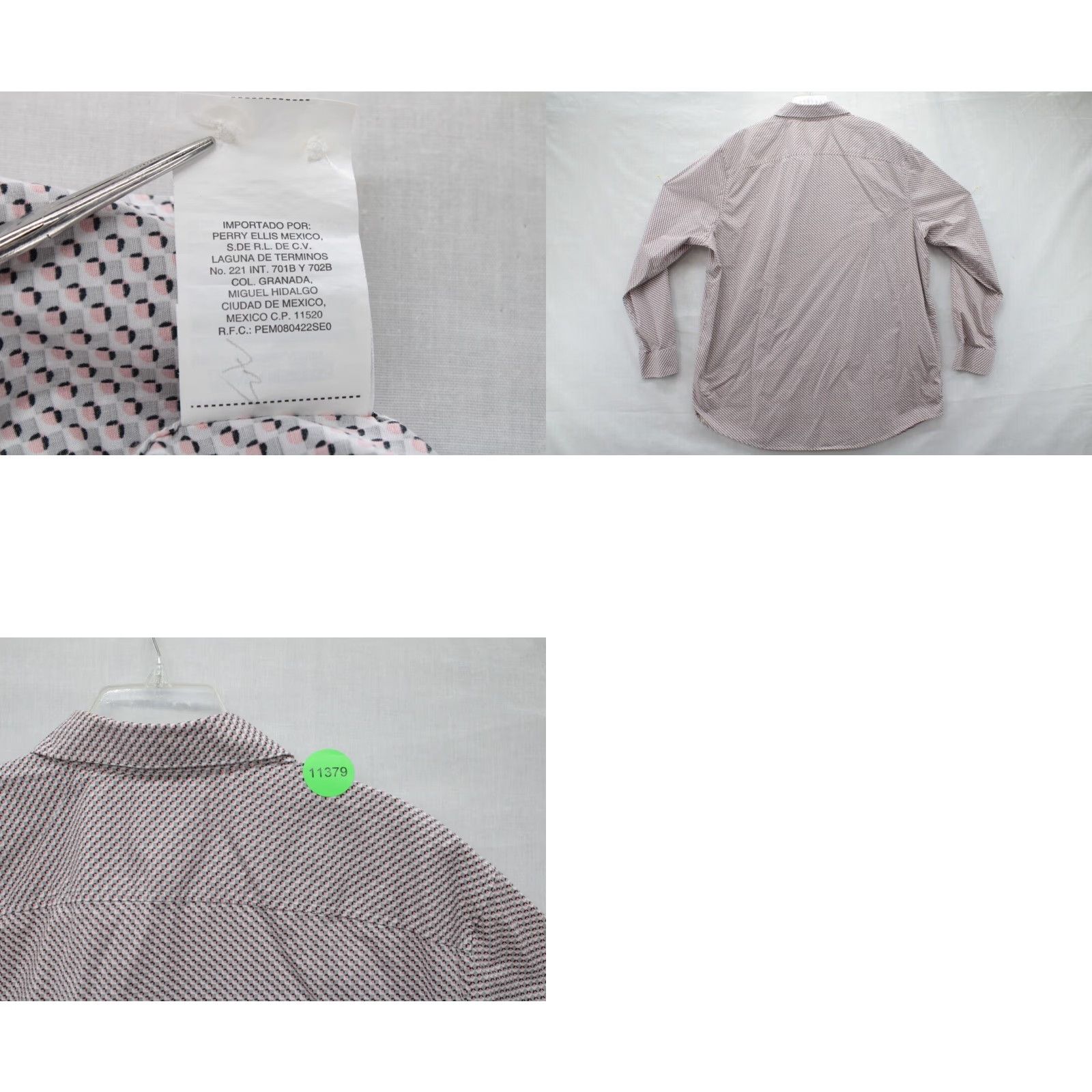 Perry Ellis Perry Ellis Oeko-Tek Stretch Shirt Mens 2XL Long Sleeve Button-Up Mini Cube Print Size US XXL / EU 58 / 5 - 8 Thumbnail