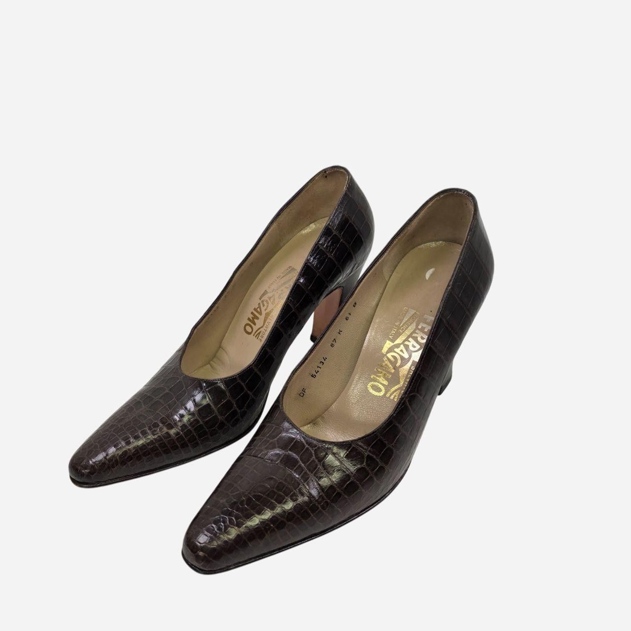 Salvatore Ferragamo Salvatore Ferragamo Dark Brown Alligator Leather Pumps Size US 6.5 / IT 36.5 - 1 Thumbnail