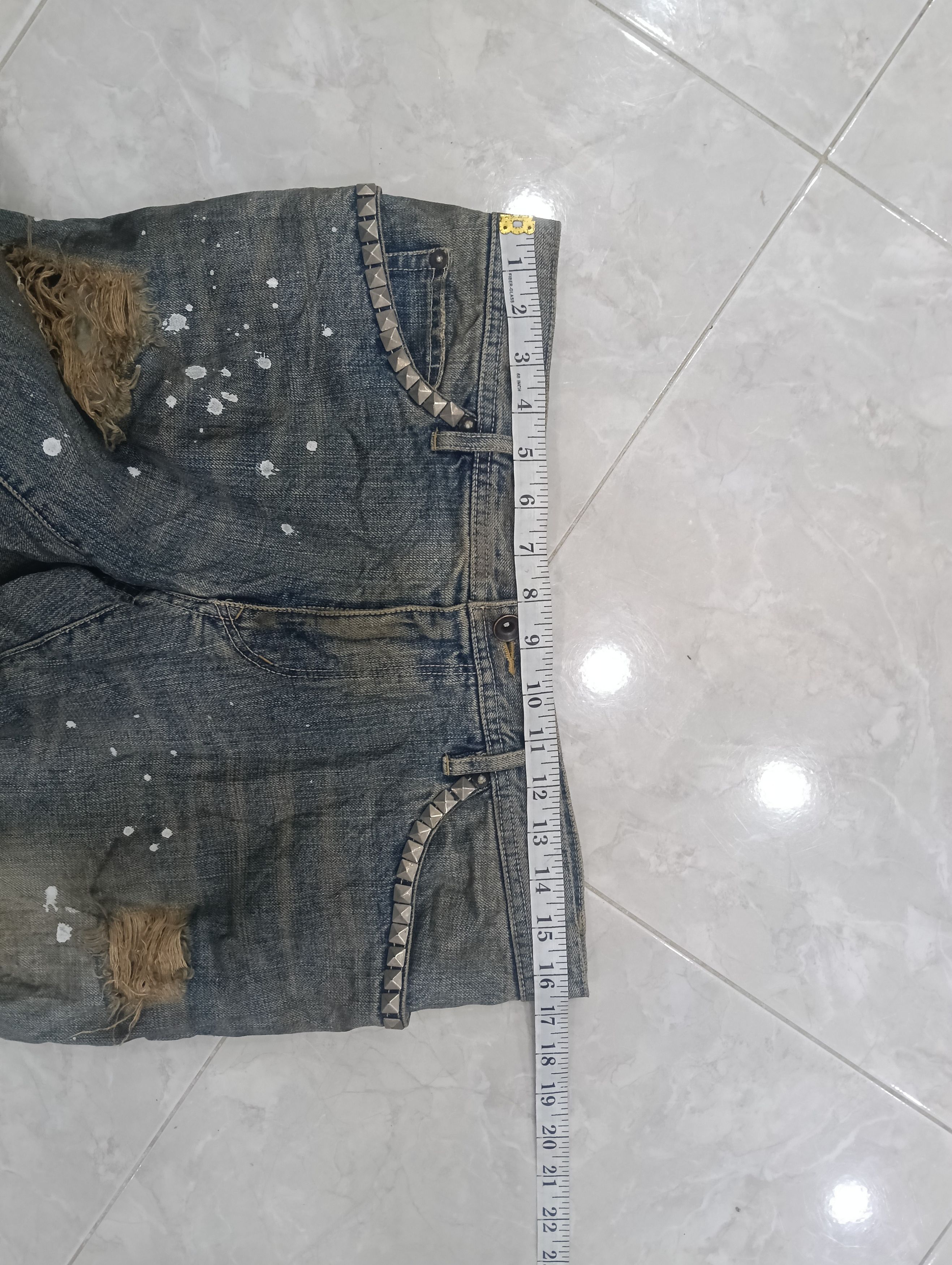 Issey Miyake Tete Homme Thrashed Sick Denim Studded Bootcut Size 33" - 16 Thumbnail