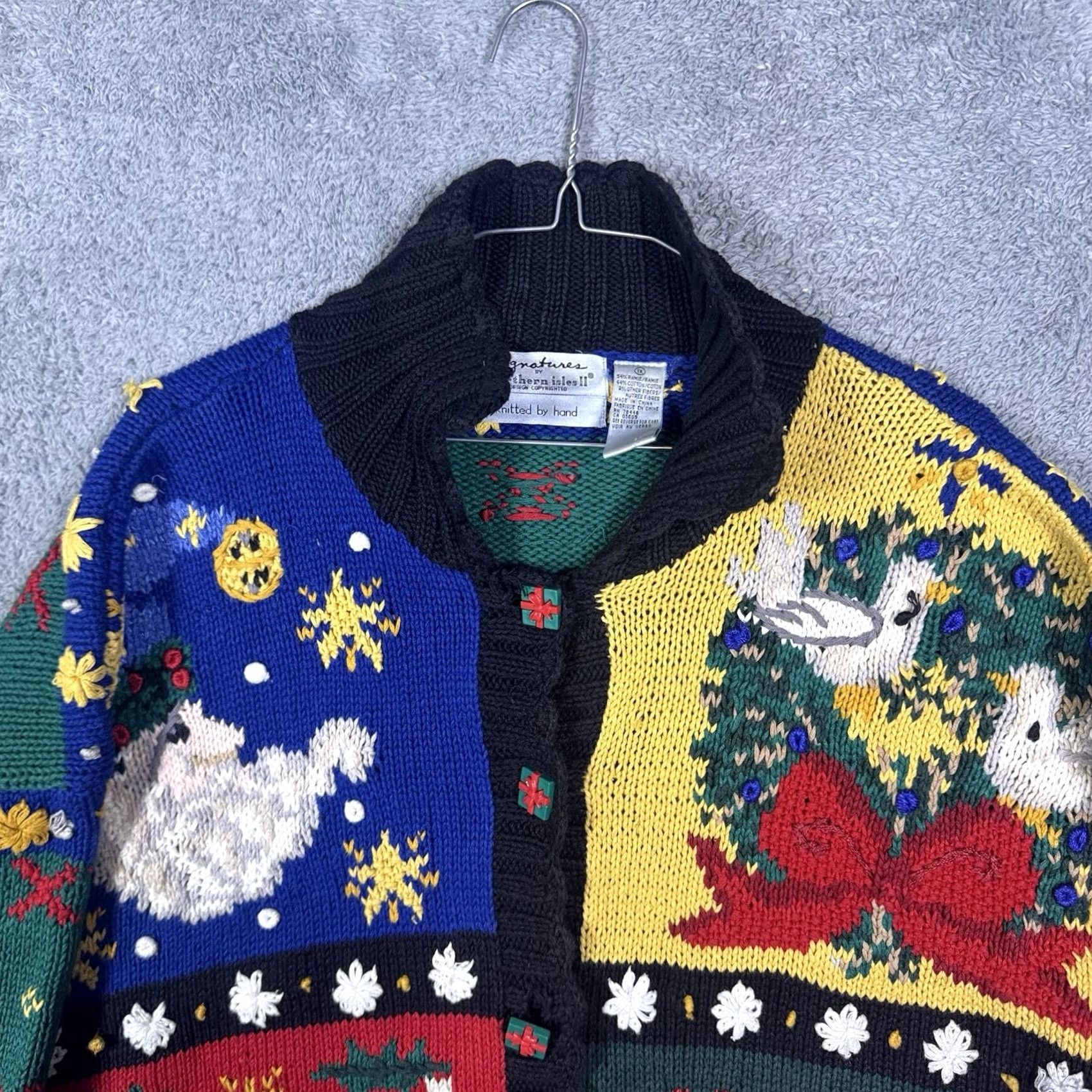 Vintage VINTAGE Signatures Northern Isles Christmas Sweater Women 1X HandKnit Cardigan Patchwork Floral Rose Size XL / US 12-14 / IT 48-50 - 4 Thumbnail
