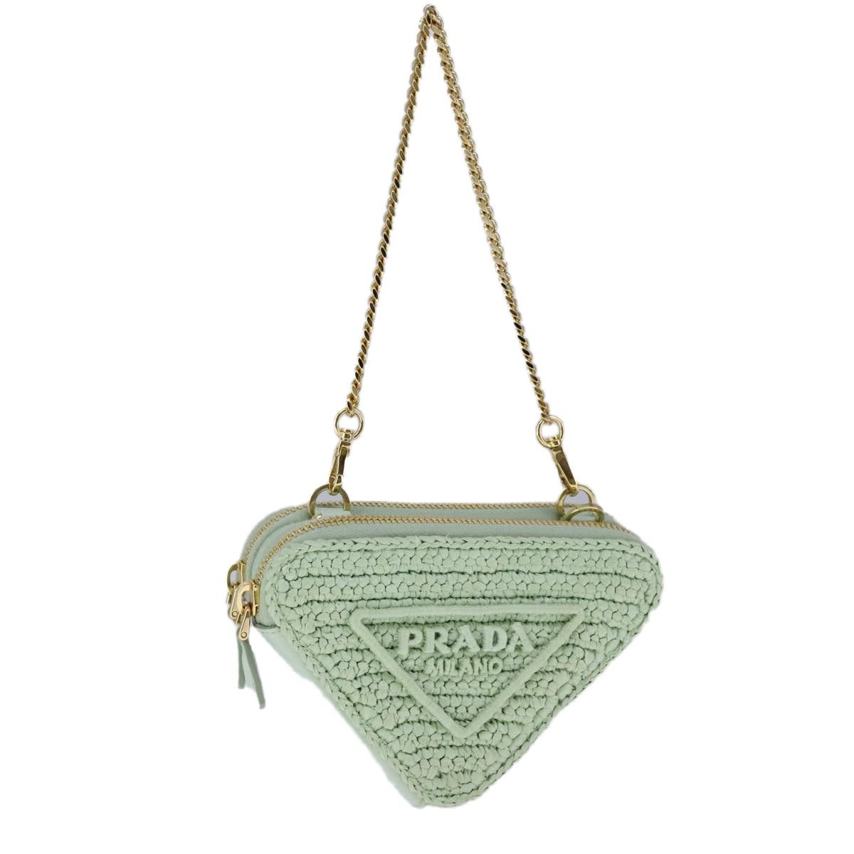 Prada Prada Triangle Logo Zip Around Shoulder Bag Raffia and Leather Size ONE SIZE - 1 Thumbnail