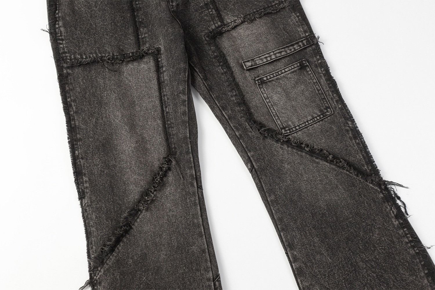 Vintage Splicing Washed Raw Rough Edge Straight Streetwear Jeans Size US 33 - 10 Thumbnail