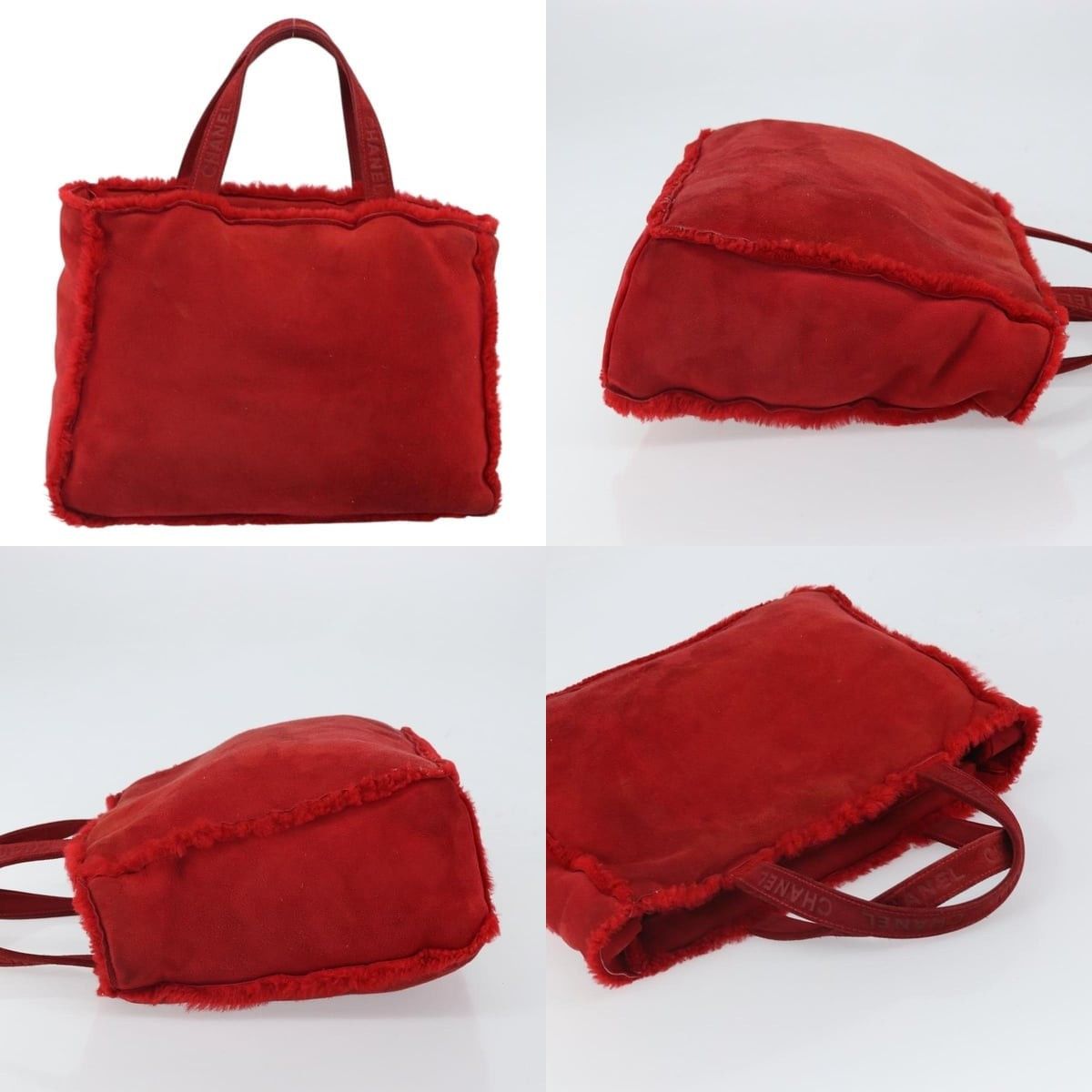 Chanel Chanel Tote Bag Suede Red CC Size ONE SIZE - 3 Thumbnail