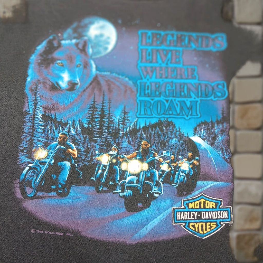 Harley Davidson VINTAGE Harley-Davidson T-Shirt Men Short Sleeve S Black Biker Wolf Legend Distressed 90s Motorcycles Size US S / EU 44-46 / 1 - 1 Thumbnail