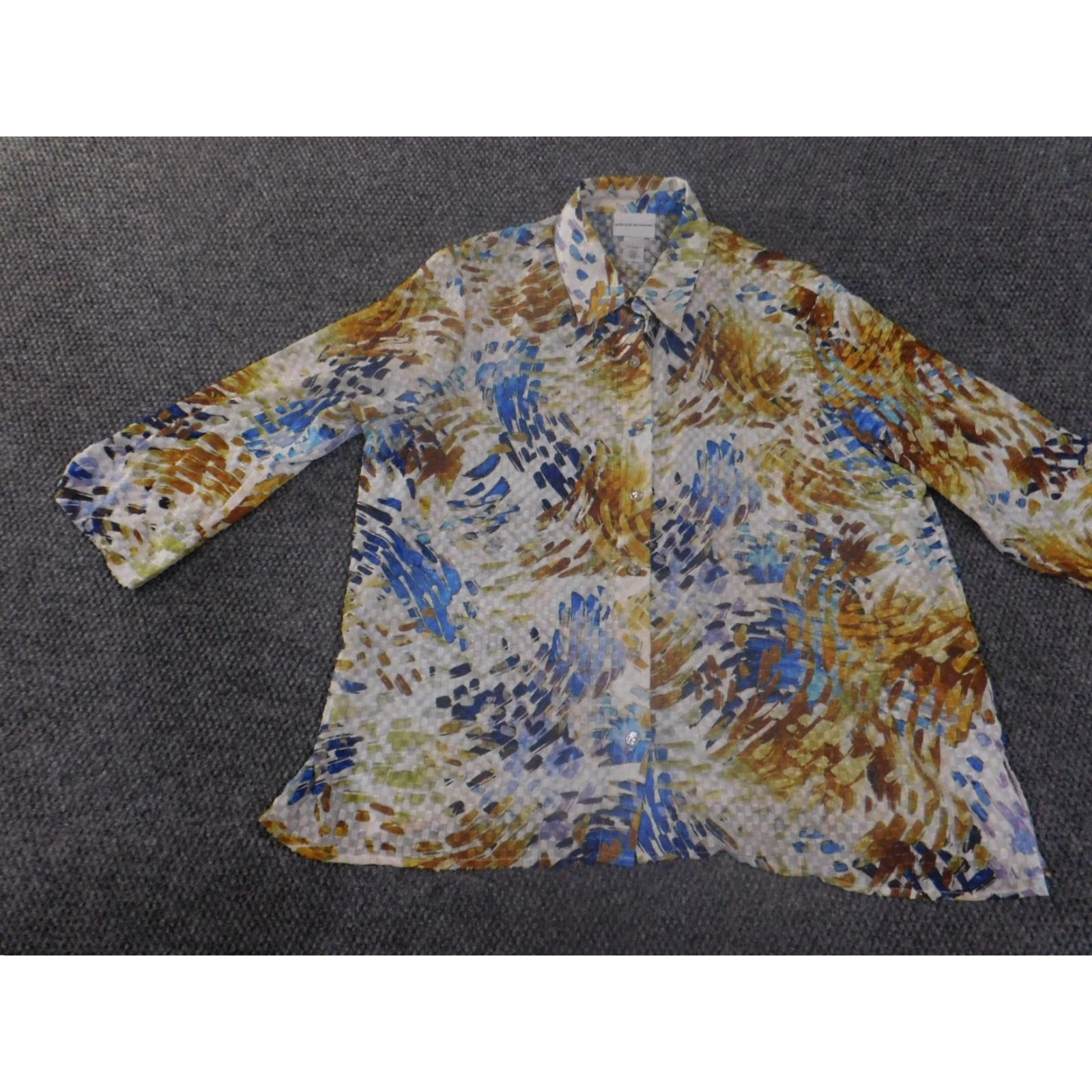 Vintage Alfred Dunner Button-Up Shirt Women Large Blue Geometric Sheer Casual Knit Polyester Long Sleeve Size L / US 10 / IT 46 - 4 Thumbnail