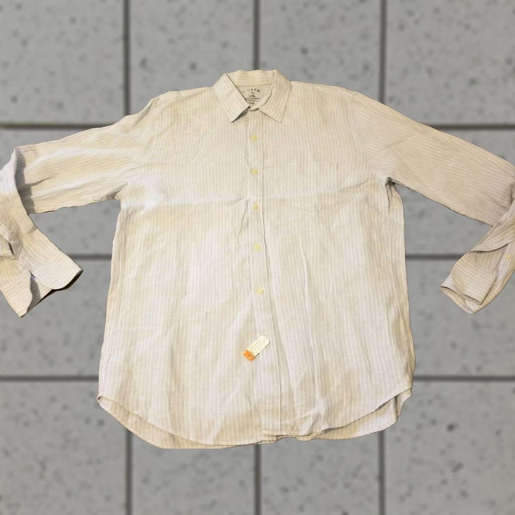 J.Crew Mens J.CREW Button-Up Shirt L Blue Plaid Long Sleeve Linen/Cotton Dress Shirt Size 42R - 1 Thumbnail