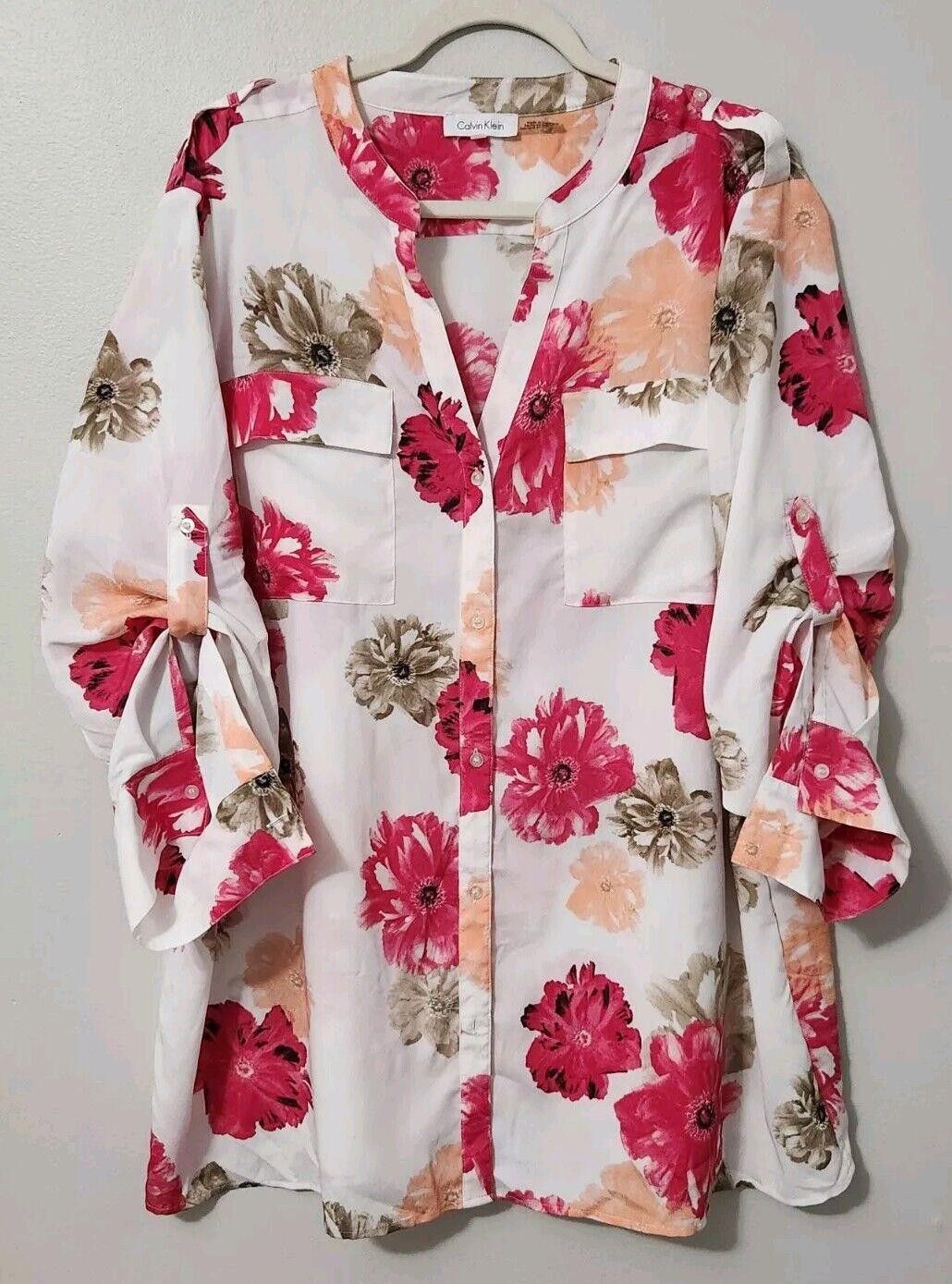 Calvin Klein Calvin Klein Top 3x Plus Size Button Down V Neck Floral Size 3XL / US 20-22 - 1 Thumbnail