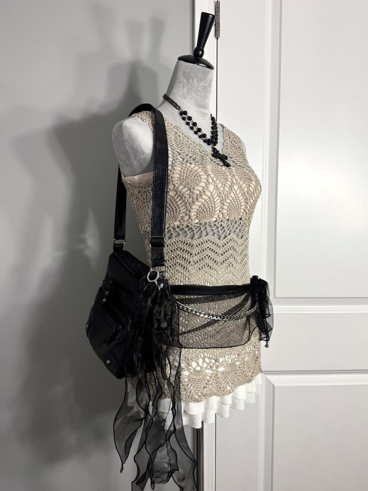 Other V Cristina Shimmery Gold Patterned Crochet Tank Top Dress Size M / US 6-8 / IT 42-44 - 2 Thumbnail