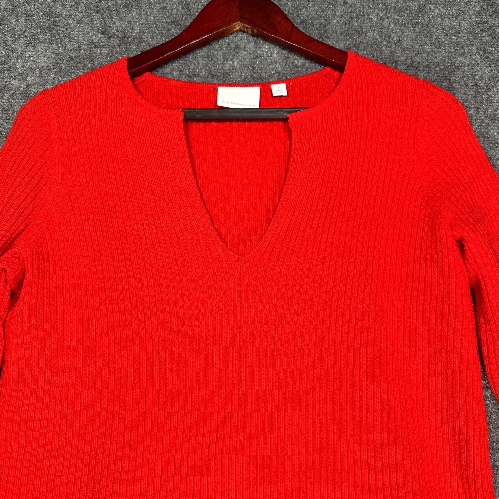 Anthropologie VINTAGE Anthropologie Ett Twa Sweater Womens Small Red Cable Knit V Neck Split Hem Size S / US 4 / IT 40 - 3 Thumbnail