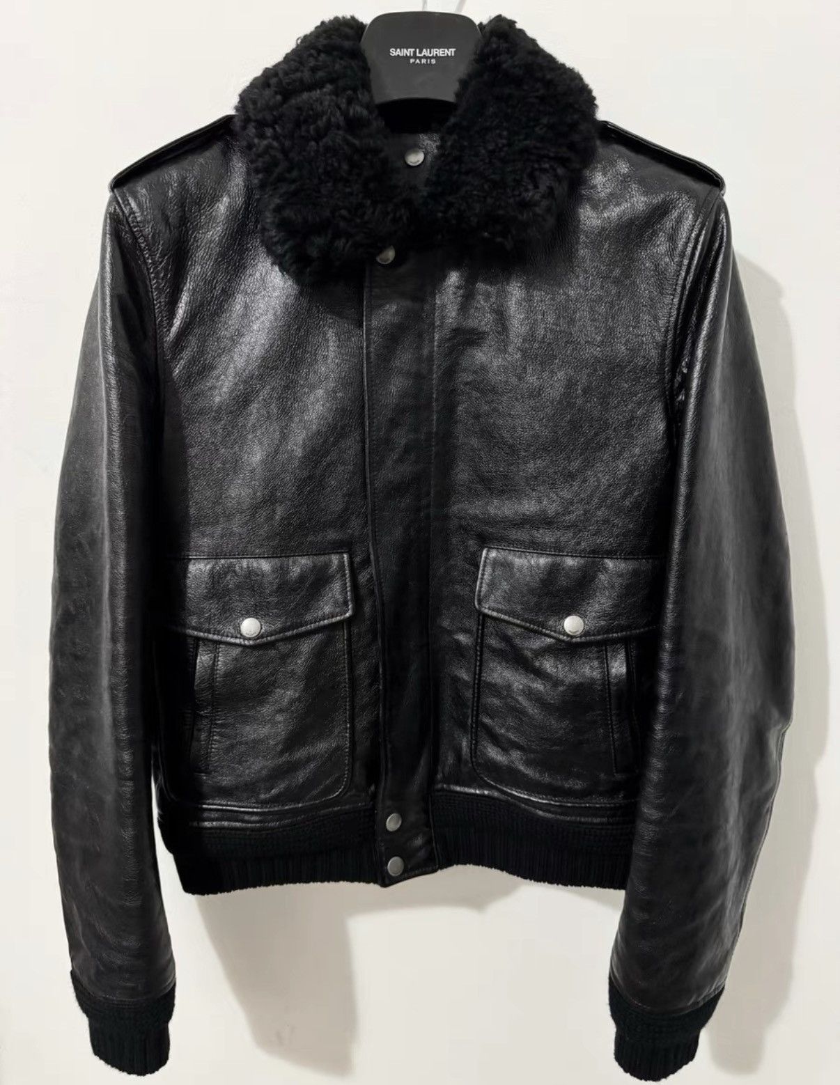 Saint Laurent Paris Saint Laurent Shearling Collar Waxed Leather Bomber Jacket Size US M / EU 48-50 / 2 - 1 Thumbnail