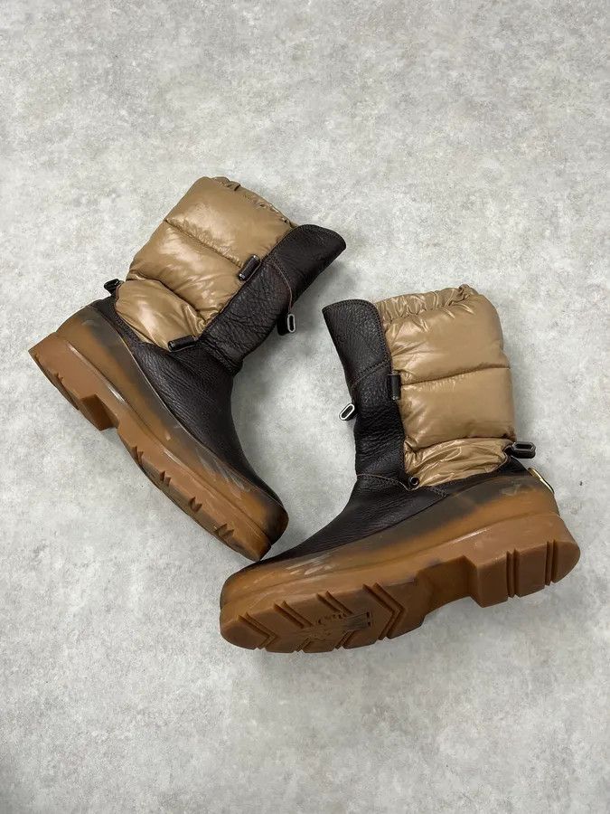 Moncler Moncler Brown Leather Beige Quilted Puffer Boots Size US 10 / EU 43 - 5 Thumbnail