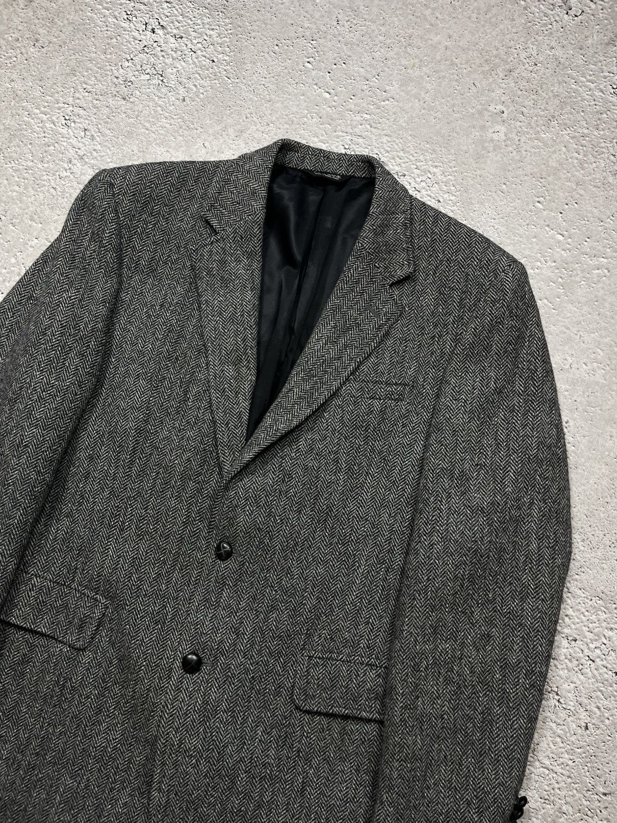 Harris Tweed Harris Tweed Herringbone Wool Blazer 42L Gray Jos A Bank Size 42L - 4 Thumbnail
