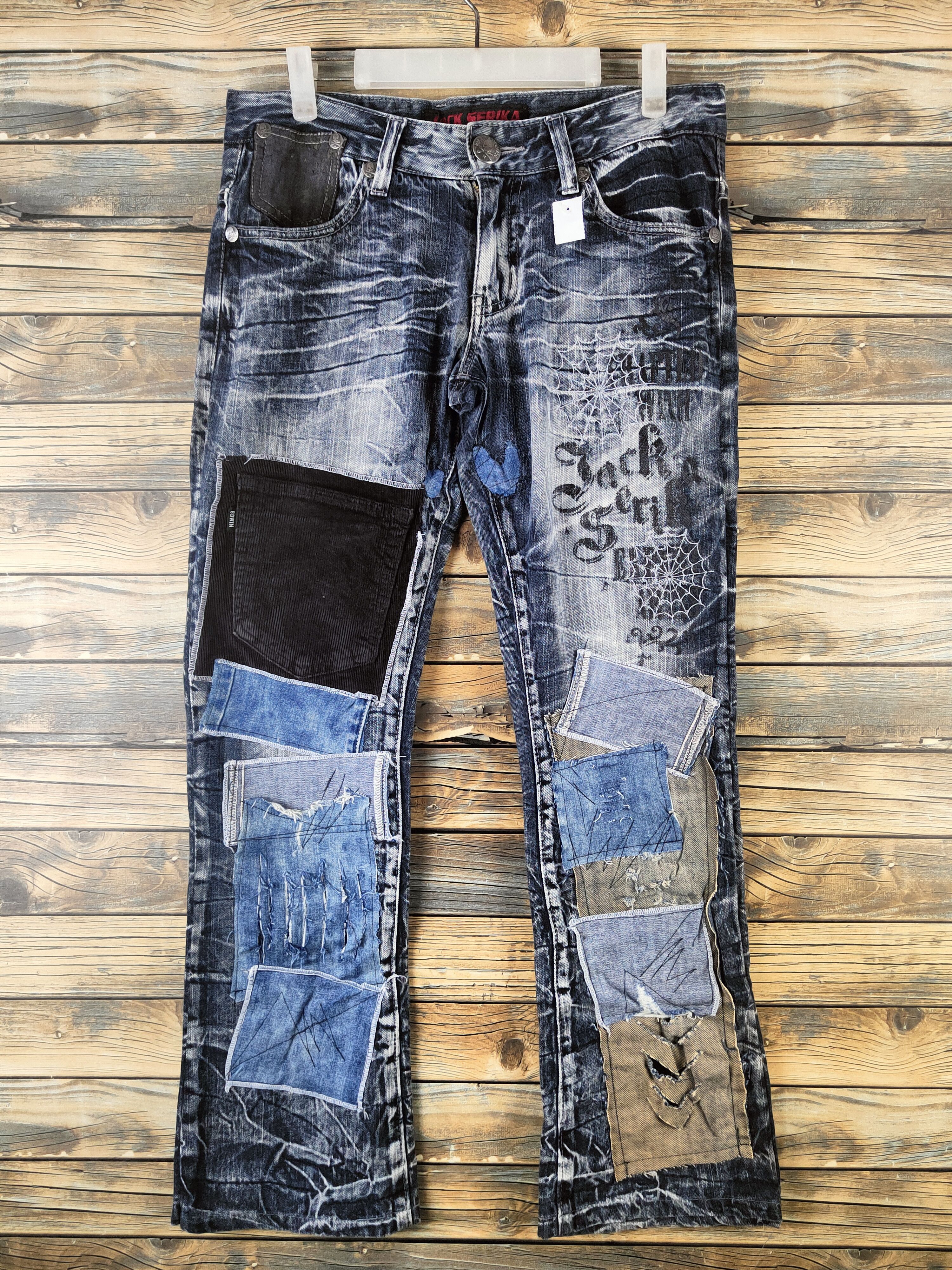 Japanese Brand DL Jack Serika Dark Blue Patched Denim Jeans #46-830 Size US 32 / EU 48 - 1 Thumbnail