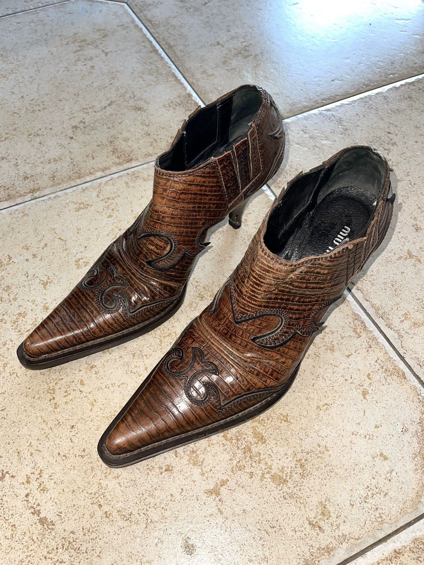 Miu Miu MIU MIU Rare Lizard Skin Western Cone Heel Pointed 40.5 Size US 7.5 / EU 40-41 - 1 Thumbnail
