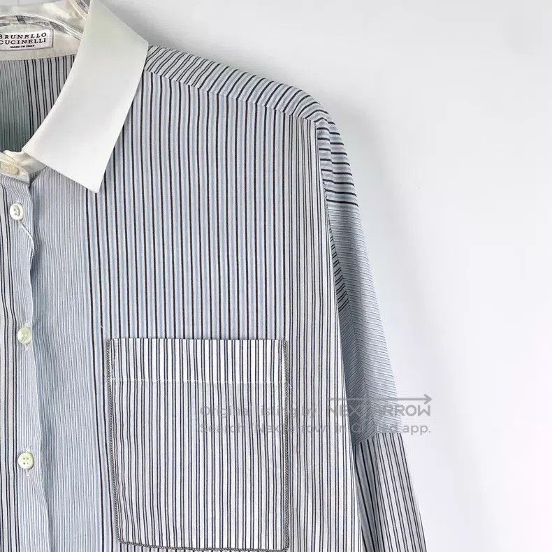 Brunello Cucinelli Brunello Cucinelli Light blue vertical striped cotton lape Size M / US 6-8 / IT 42-44 - 3 Thumbnail