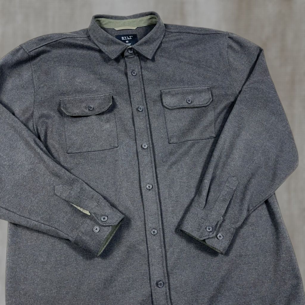 BYLT Shacket Shirt Jacket Gray 3XL Plaid Button Up Pockets Flannel Outdoor Casual Workwear Modern Men's Jacket