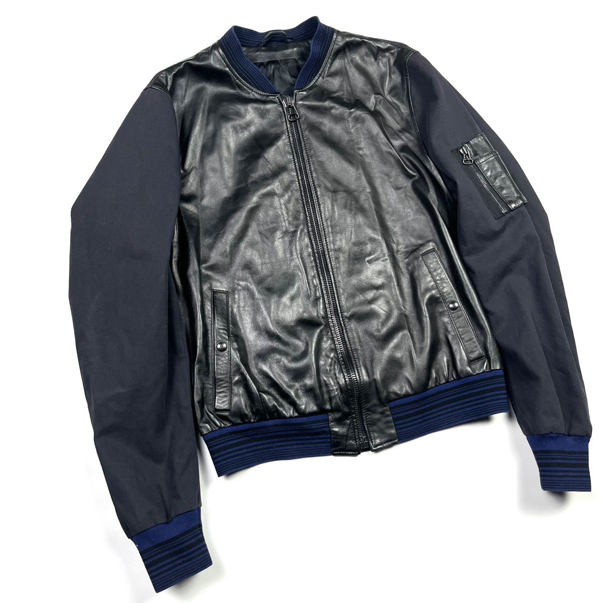 Lanvin Lanvin Classic Leather Bomber Jacket Luxury Blue Size US M / EU 48-50 / 2 - 2 Thumbnail