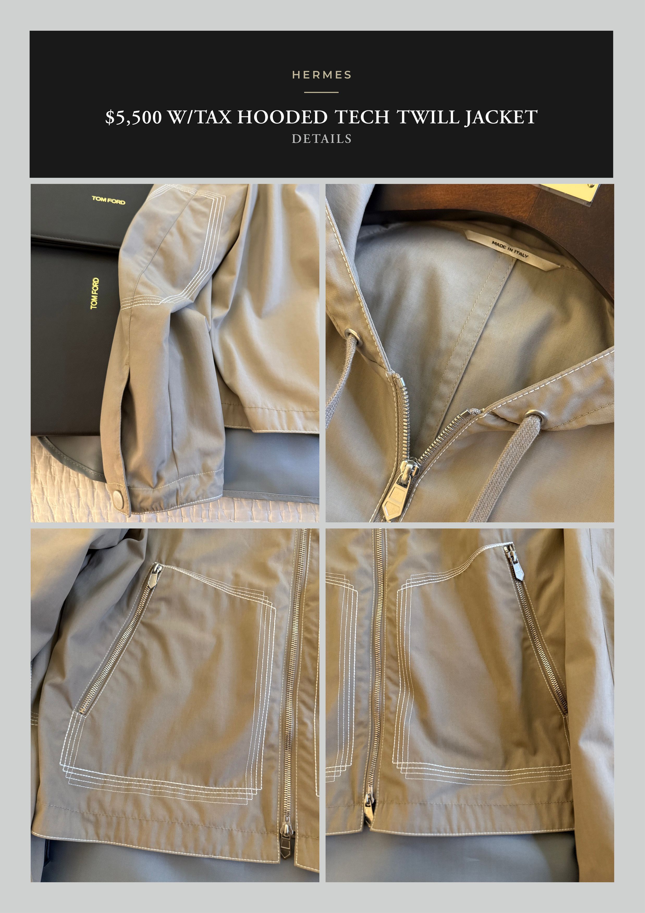 Hermes Best Dressed Rare $5,500 w/tax Hooded Tech Twill Jacket Size US M / EU 48-50 / 2 - 21 Thumbnail