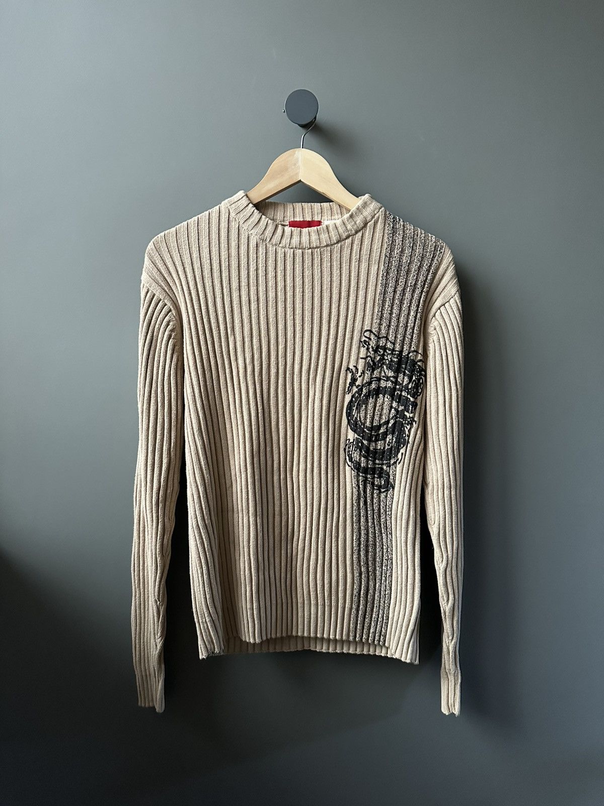 Vintage Explorer Ribbed Beige Sweater Graphic Dragon Print Size US L / EU 52-54 / 3 - 1 Thumbnail